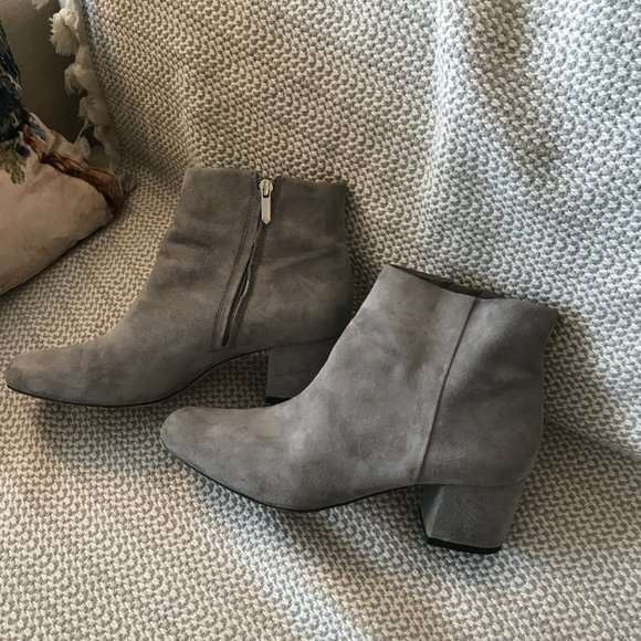 Sam Edelman Edith Grey Suede Block Heel Booties - Picture 7 of 13